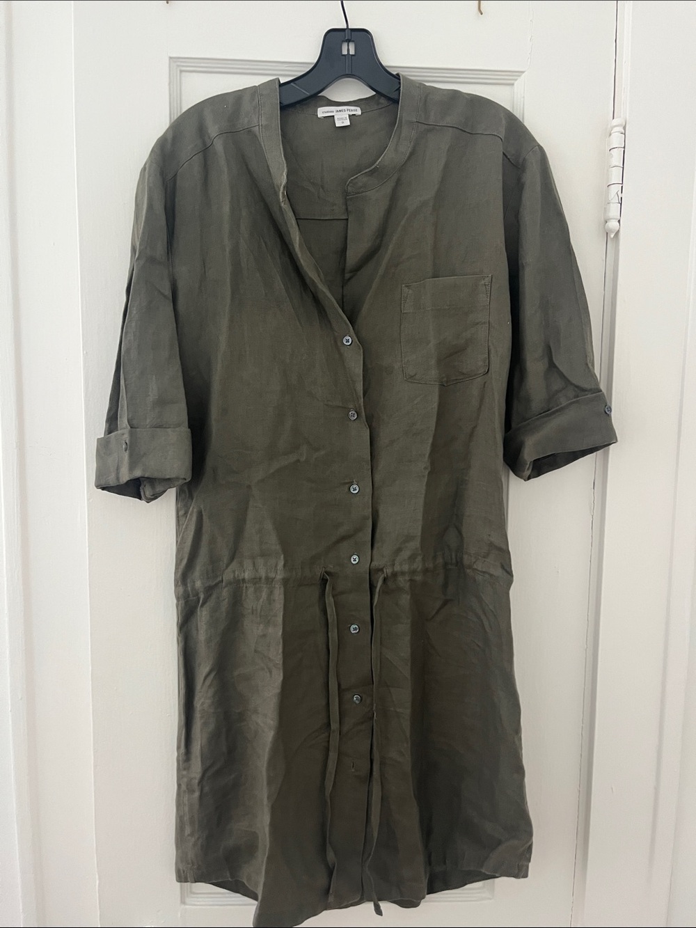 James Perse size 2 Olive Green Button-Front Linen Shirt Dress